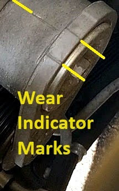 wear indicator marks on a tensioner