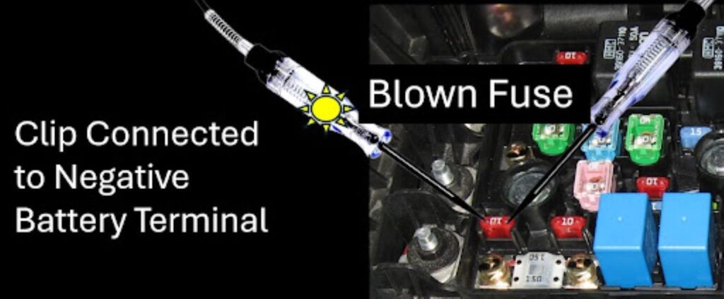 image showing a blow fuse check using test lights