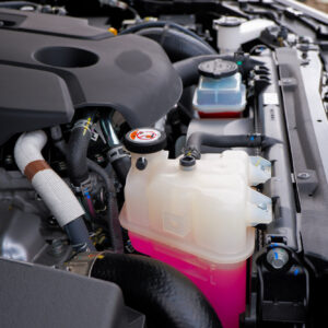 checking car radiator coolant reservoir