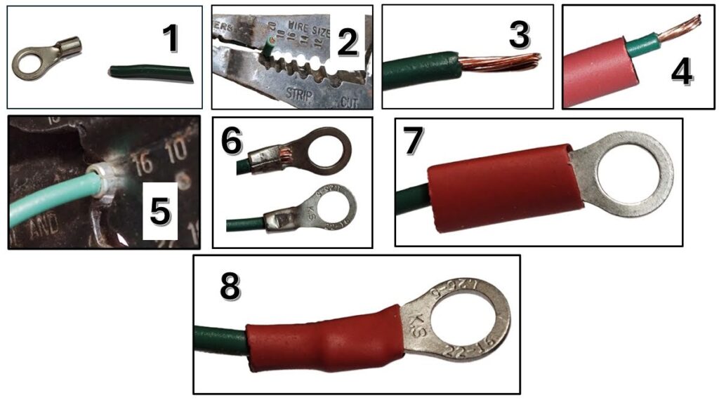 illustration showing the steps for crimping wires