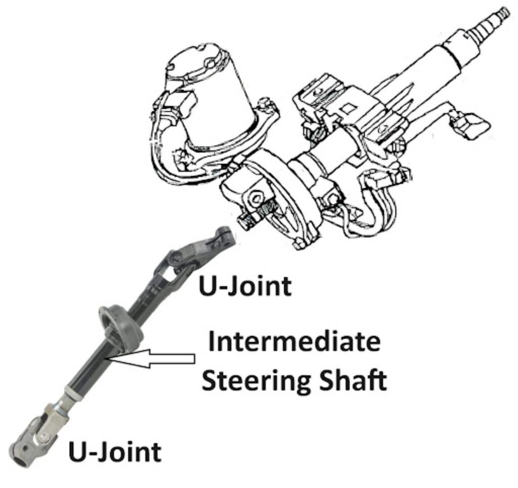 illustration of a steering shaft u joint and intermediate steering shaft