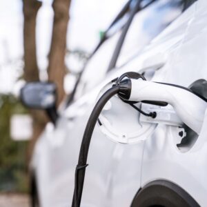 white electric vehicle charging