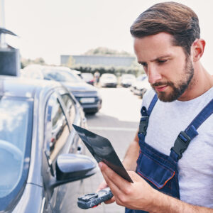 man checking automotive paint codes