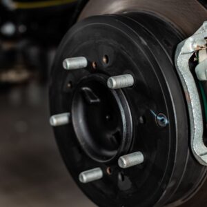 close up shot of an automotive brake drum assembly