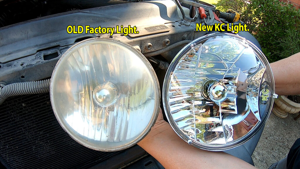 comparison of kc hilites h4 performance series headlight with old headlight