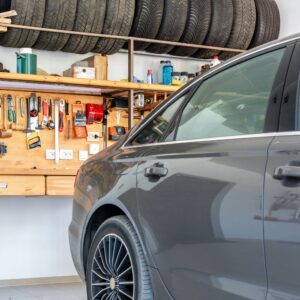 car garage with various tools