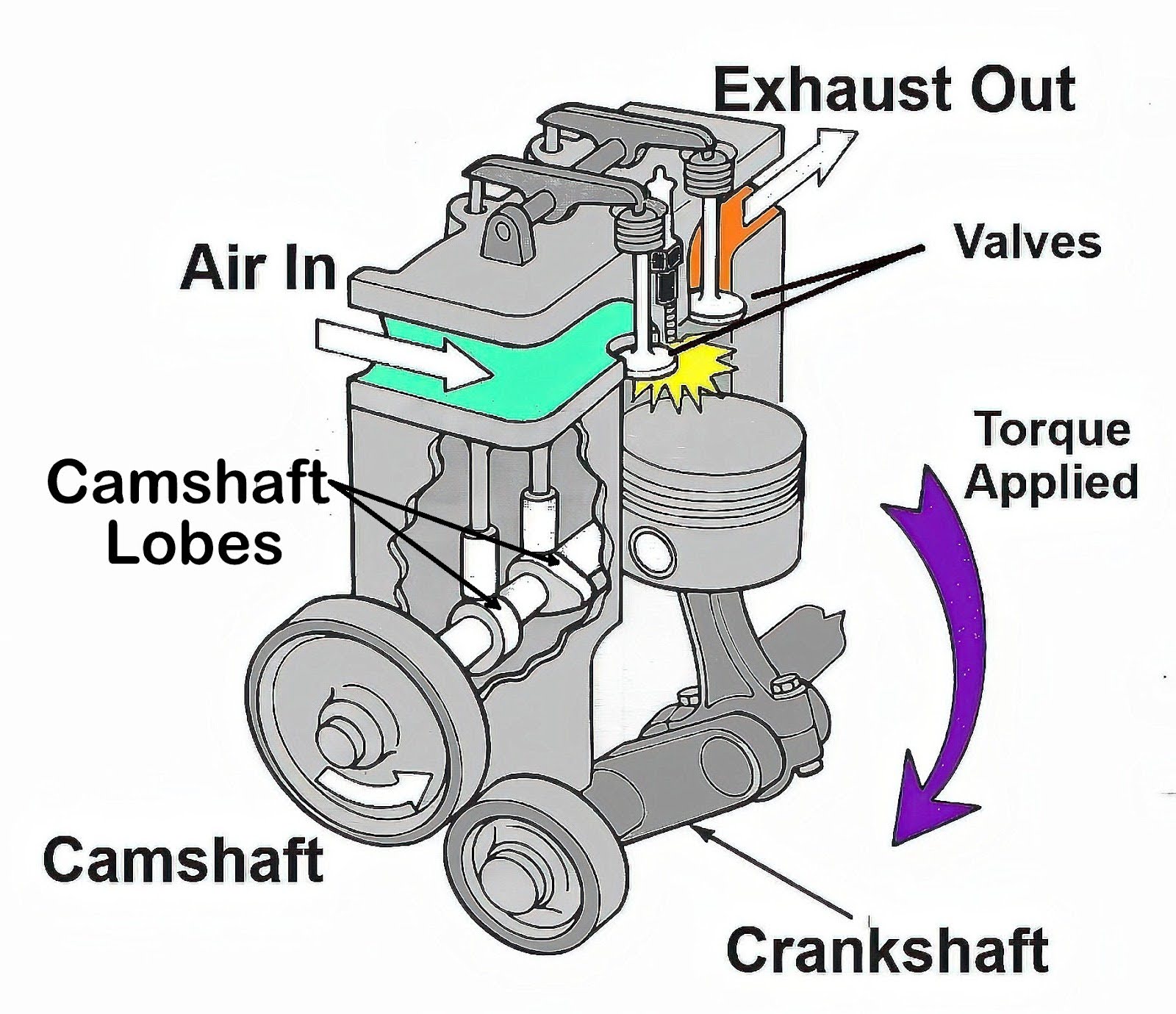 diagram showing crankshaft and camshaft of vehicle