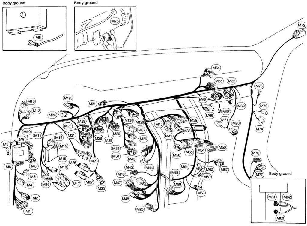 illustration from a nissan manual showing wiring harnesses