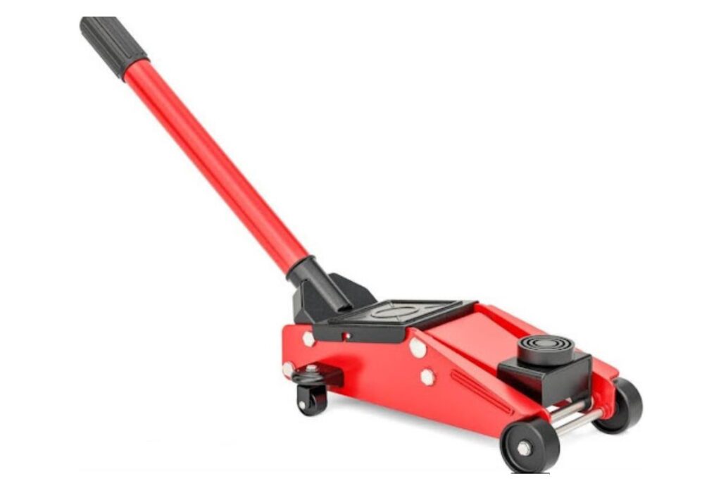 image of a red portable floor jack