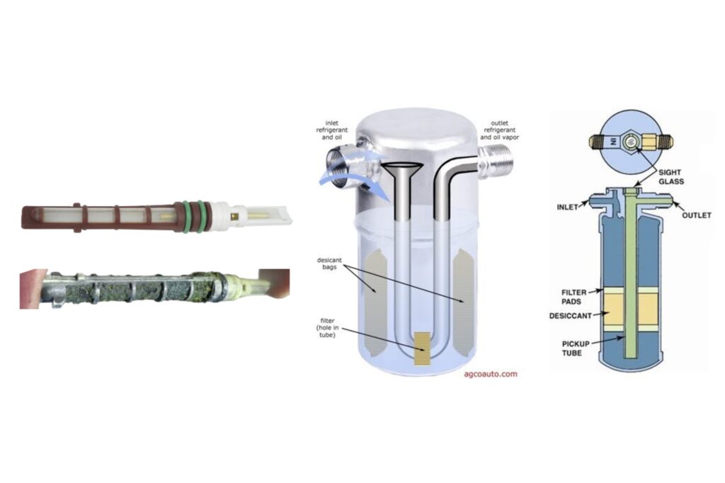 replace the orifice tube or expansion valve and the accumulator or receiver dryer