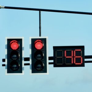 red traffic lights with time