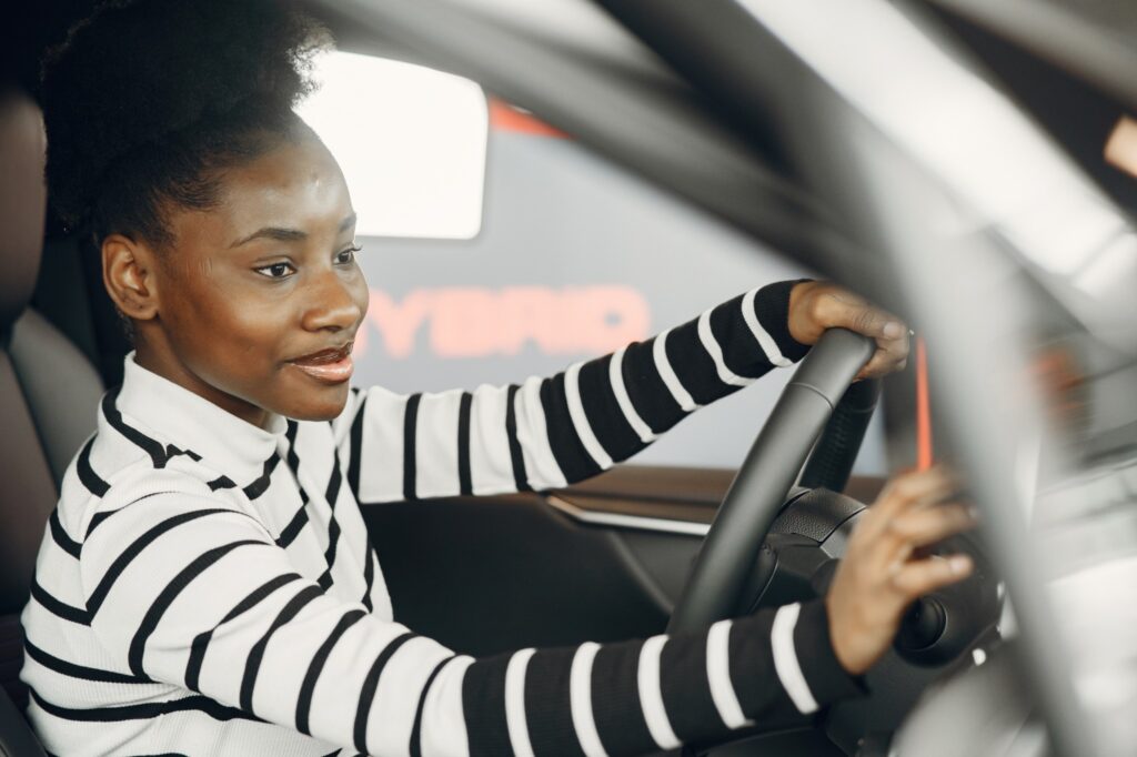 female customizing car interior