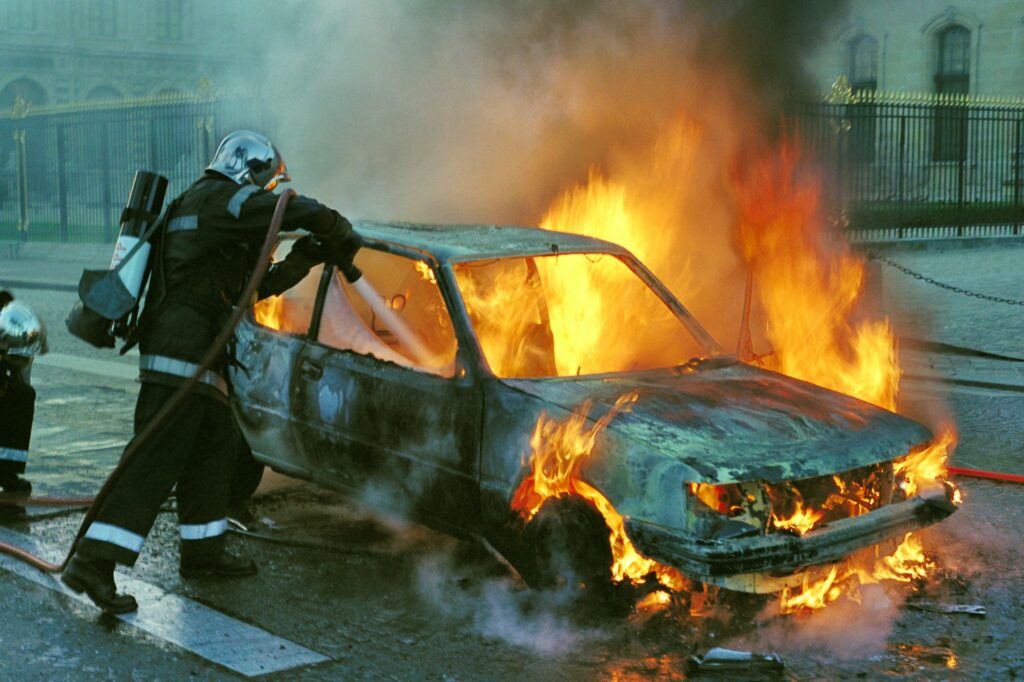 car fire being extinguished