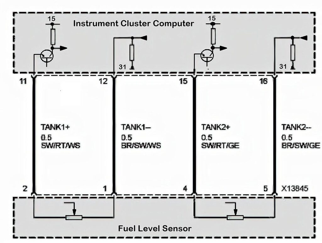 schematic discussing reason why bmw fuel gauge stuck on half tank