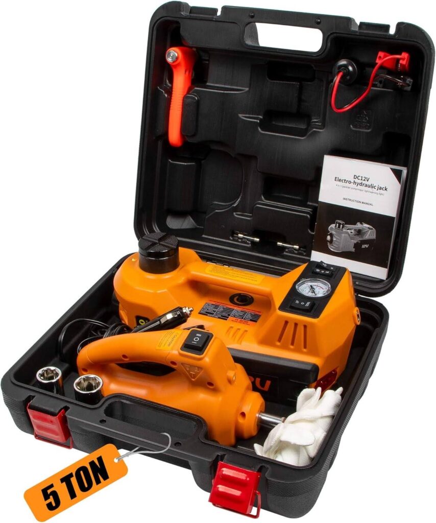 car emergency kit with 5 ton hydraulic 12 volt jack