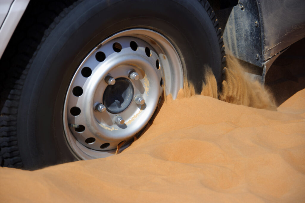 car stuck in desert