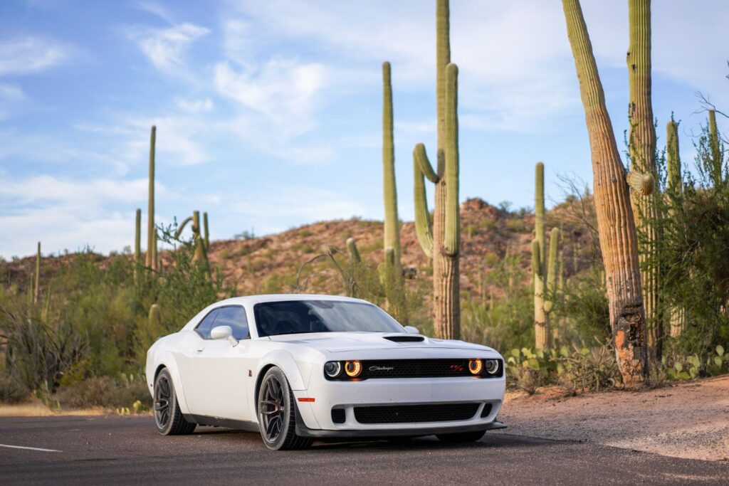 dodge challenger rt scat pack in a desert