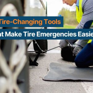 man changing tires using various tools